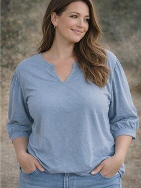 a.n.a Blue Boho Top Bell Sleeve Relaxed Fit NWT XXL Plus Blouse